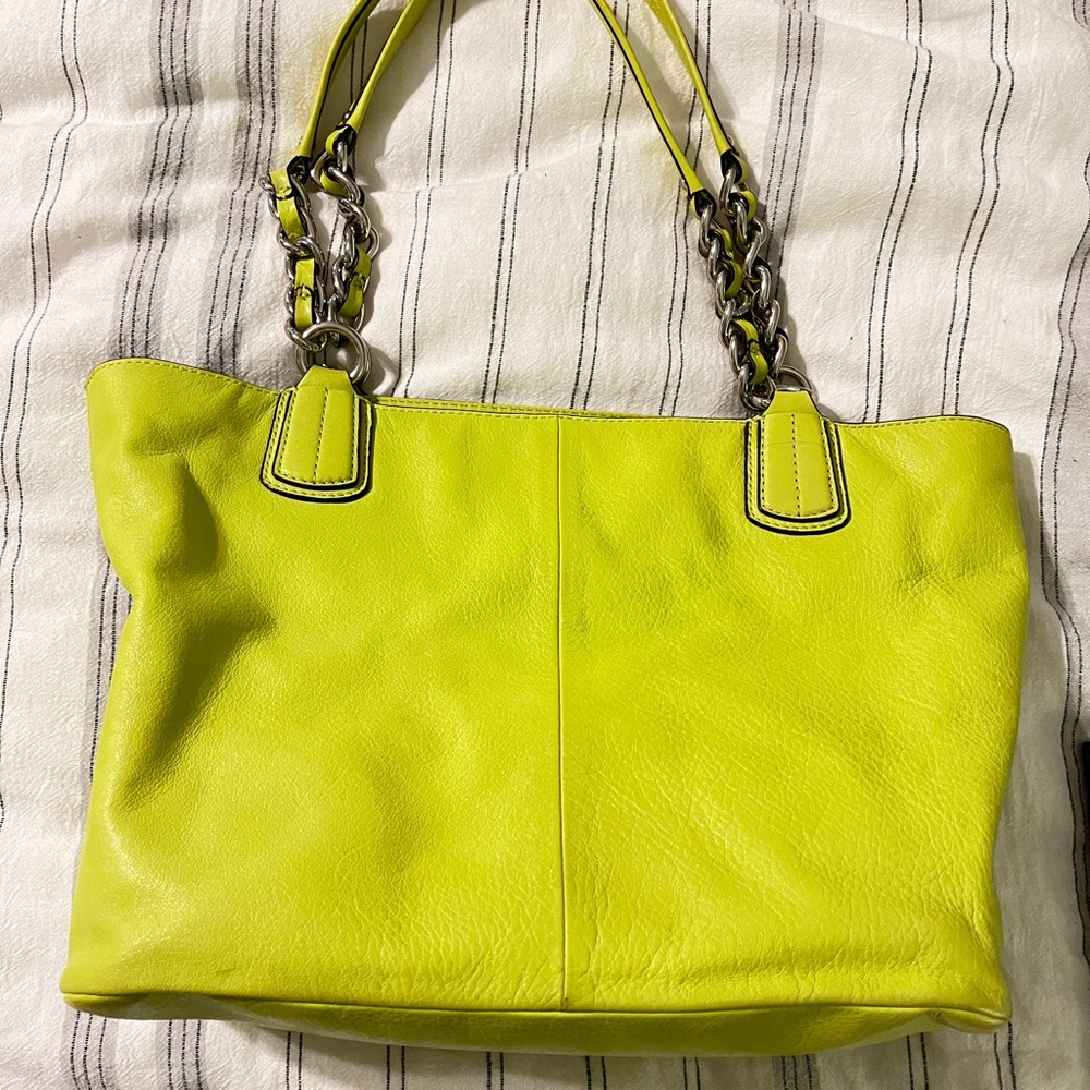 Coach Neon Yellow Leather Tote - Picture 6 of 13
